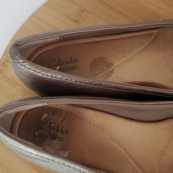 Clarks Collection Ballet Flats Brown Bronze Comfort Shoes Size 9W - Picture 6 of 11